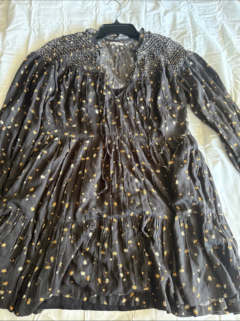 Tularosa Black Mini Dress with Yellow Floral Print